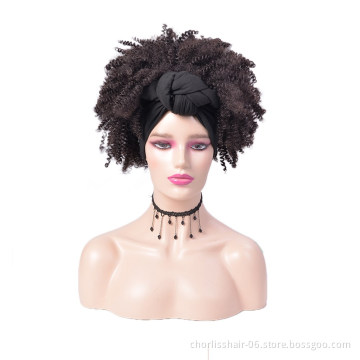 Best Selling  Blonde Short Fluffy Kinky Curly Synthetic Turban Wigs With Bangs Afro Headband Wigs Synthetic Hair For Black Women